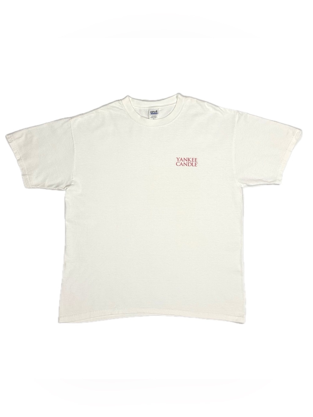 Vintage 90s Anvil 100% preshrunk cotton white red Yankee Candle t shirt mens XL